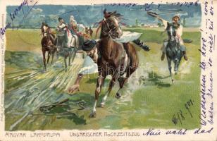 Hungarian wedding on horseback litho