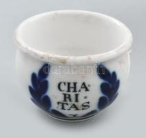 cca 1914-1918 Charitas porcelán bögre, pattanással, d: 7,5 cm