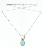 Ezüst (Ag) nyaklánc, gyöngyház és türkinin medállal, jelzett br 5,5 g