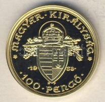 1938. 100P "Szt.István" Au aranyozott Ag utánverete 5,5g T:PP Csak 2009db! Tanúsítvánnyal!