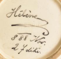 1888 Schütz Kerámiagyár, Díszkancsó. Aranykontúrozott népies virágmintákkal festett finomfajansz. Je...