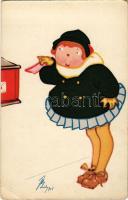 Kislány levelet ad fel / Girl with mail box. Athenaeum Rt. s: Lily (?) (EK)