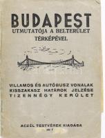 1942 Budapest útmutatója a belterület térképével, autóbusz és villamos vonalak, szakaszhatárok jelzé...