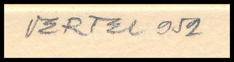 Vertel József (1922-1993): Üdvözlőlap. Rézkarc, papír, jelzett , 13x10 cm Belső oldalon a művész aut...