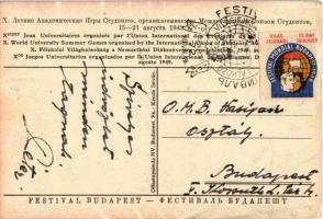 1949 Budapest X. Főiskolai Világbajnokság reklámlapja. Világifjúsági és Diáktalálkozó propaganda / 1...
