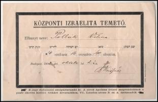 1877-1905 Halotti értesítők 3 db (Pollák Vilma (1905), Babette Pollák geb. Naschitz (Temesvár, 1877)...