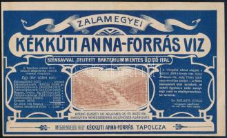 cca. 1920 Kékkúti Anna-forrás víz címke / reklámlap 19x11 cm