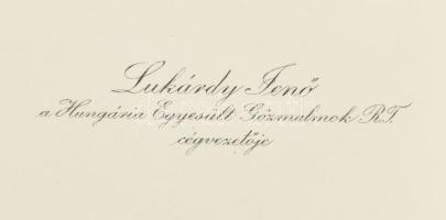 cca 1930 Lukárdy Jenő, a Hungária Egyesült Gőzmalmok Rt. cégvezetőjének névjegykártyái, 3 borítékkal...