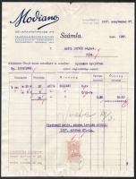 1937 Modiano Szivarkapapírgyár R.T. fejléces számla, indigókék, dombornyomott Modiano cégjelzés, vízjeles papír