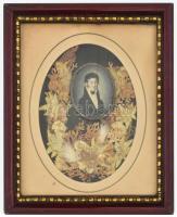 Férfi portré (miniatűr). Akvarell, papír, applikáció, jelzés nélkül. XIX. sz. Üvegezett fakeretben. 13x9,5 cm