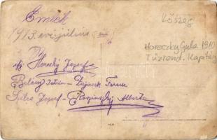 1913 Kőszeg (?), Horeczky József férfi szabó üzlete inasokkal: Belány István, Zajicsek Ferenc, Széle...