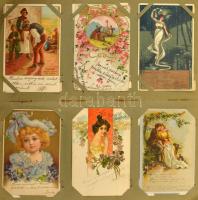 vászon kötésű 144 férőhelyes festett, szecessziós, zászlós I. vháborús albumban 144 db 1945 előtti k...