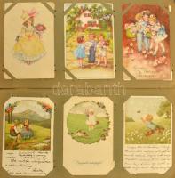 vászon kötésű 144 férőhelyes festett, szecessziós, zászlós I. vháborús albumban 144 db 1945 előtti k...