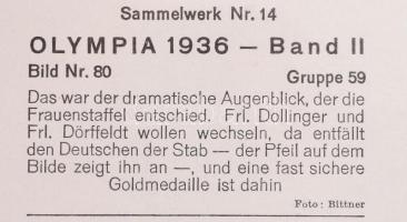 1936 Gyűjtőképek a Berlini Olimpiáról 1-80-ig sorszámozva, 20 kép a megnyitóról, 60 kép az atlétikai...