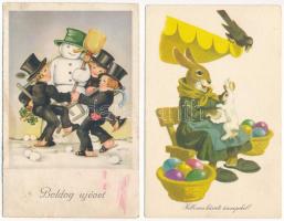 1945 utáni 13 db grafikai lap kutyák, humor - Tóth József karikatúrák, Gönczi, Lengyel, Tomaska, hús...