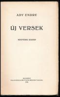 Ady Endre: Uj versek. Bp., 19189., Pallas, 83+1 p. Negyedik kiadás. A borító Falus Elek munkája. Nag...