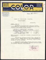 1940 Bp Color festéknagykereskedés fejléces számlája