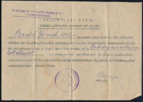 1944 Kőbánya, A m. kir. 801. rögtönzött munka ezred szolgálati jegye Bedő (Braun) József munkaszolgálatból történt elbocsájtásáról