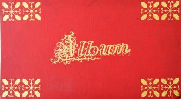Régi aranyozott vászonkötésű, leporello-szerűen kihajtható album/berakó, üres, 18x32x5 cm