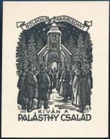 Drahos István (1895-1968): karácsonyi üdvözlet a Palásthy család részére készült ex libris Klisé papír. 8,5x7,5 cm