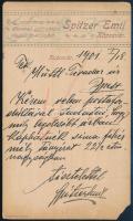 1901 Spitzer Emil Kaposvár porcelán gyár reklám levelezőlap a tulajdonos autográf soraival Hüttl Tivadar porcelánkereskedőnek kis sarokhiány