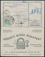 1922 Kanner Miksa Budapest vasárú kereskedés reklámos boríték