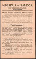 cca 1930 Hegedűs és Sándor gazdasági nyomtatványok katalógusa 4p