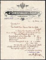 1913 J. Christlbauer & Sohn bécsi számla Veress Zoltánné Kozma Erzsébet (1879-1973) szobrászművész részére