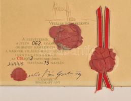 1962 Hefty Frigyes András m. kir. honvéd repülő hadnagy, Hefty Frigyes fiának vitézi rendi emléklapj...