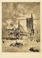 E. H. Fehér (?) jelzéssel: Müncheni városháza égése, hidegtű, papír, számozott (18/50), 32x24,5 cm