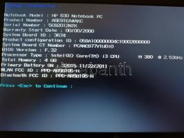 HP 630 Notebook PC (2012), laptop, Intel Core i3 M380 2.53GHz CPU, 4GB memória, 120GB merevlemez, CD...