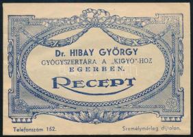 dr. Hibay György gyógyszertára a Kígyóhoz Egerben receptboríték