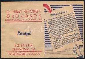 dr. Hibay György gyógyszertára a Kígyóhoz Egerben receptboríték