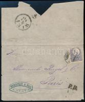 1874 Réznyomat 25kr Párizsba küldött hiányos levélen / Mi 14 on cover to Paris "BUDAPEST FŐPOSTA"