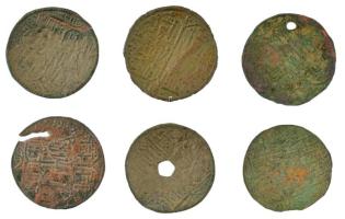 1172-1196. Rézpénz Cu "III. Béla" (6db) T:F közte lyukasztott, repedt darabok
Hungary 117...