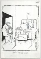 Rau Tibor (1934-2000), 2 db karikatúra: Női akt hintában és Baráti fekete humor. Akvarell, tus, papí...