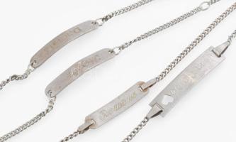 4 db Ezüst (Ag) karkötő nevesített táblákkal jelzett 7,8 g