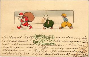 Boldog karácsonyi ünnepeket, Christmas greeting art postcard with Saint Nicholas