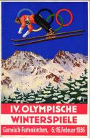 1936 Garmisch-Partenkirchen IV. Olympische Winterspiele / 1936. évi téli olimpiai játékok / Winter Olympics in Garmisch-Partenkirchen advertisement card, winter sport, ski jump s: Schroffner + So. Stpl.