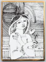 Hollóházi Szász Endre által tervezett porcelán kép, jelzett, matricás, sarkán sérüléssel, 12x8 cm