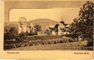 Menyháza-fürdő, Monyásza, Baile Moneasa; Paradeiser villák. Illés Albert kiadása / villas