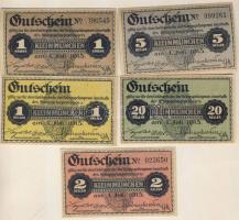 Ausztria/Kleinmünchen/hadifogolytábor 1915. 1H, 2H, 5H, 20H, 1K 5klf bankjegy T:I