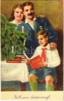 Magyar szocreál karácsonyi üdvözlet "Rákosi" könyvvel. Művészeti Alkotások / Hungarian Socialist propaganda with Christmas greeting (r)