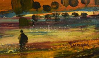 Tornyai jelzéssel: Dombos táj Olaj, farost, keretben 16x22 cm