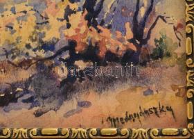 Mednyánszky jelzéssel: Virágzó fa. Akvarell, papír. Keretben 28x22 cm