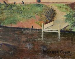 Herrer Cézár jelzéssel: Vízimalom. Olaj, fatábla. 50x60 cm Keretben
