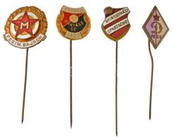 ~1950. "Pécsi Dózsa" zománcozott bronz jelvény + DN "Nyíregyházi Spartacus" zománcozott bronz jelvény + DN "Borsodi Bányász" zománcozott bronz jelvény + DN "Pest megyei bajnok" zománcozott bronz jelvény T:AU,XF