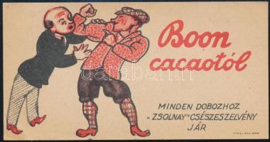 cca 1930 "Boon cacaotól minden dobozhoz Zsolnay csészeszelvény jár" számolócédula