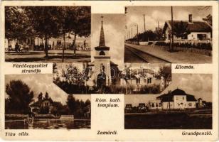 1933 Zamárdi, Fürdőegyesület strandja, vasútállomás, Római katolikus templom, Tika villa, Grand penzió (EK)