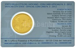 Vatikán 2012R 50c "XVI. Benedek" műanyag kártyán T:AU Vatican 2012R 50 Cent "Benedict...